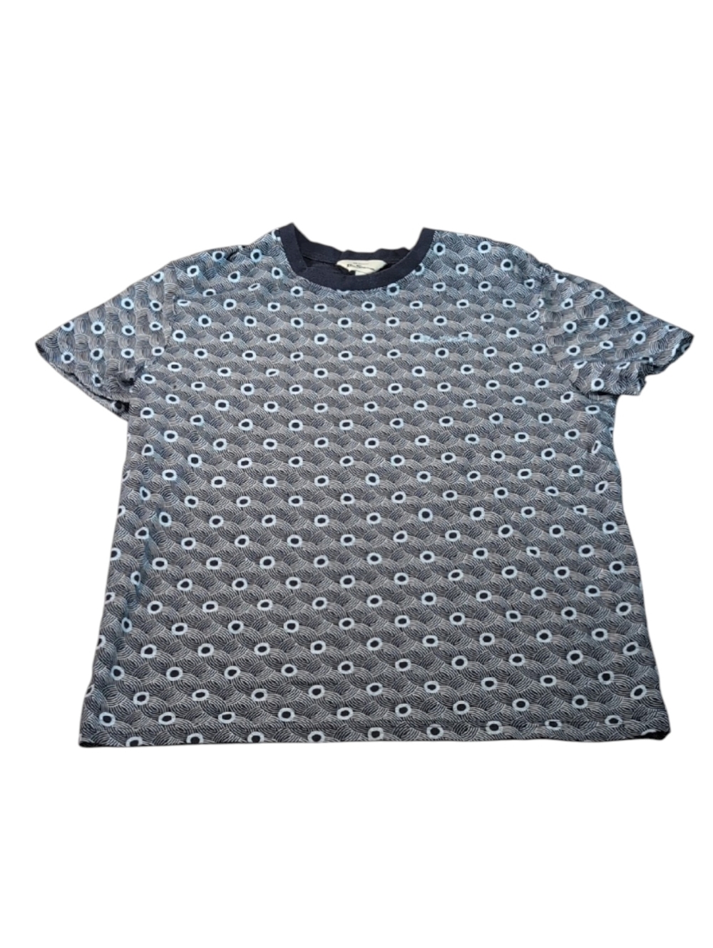 Ben Sherman Navy Geometric Print Short Sleeve Cotton T-Shirt Size Medium